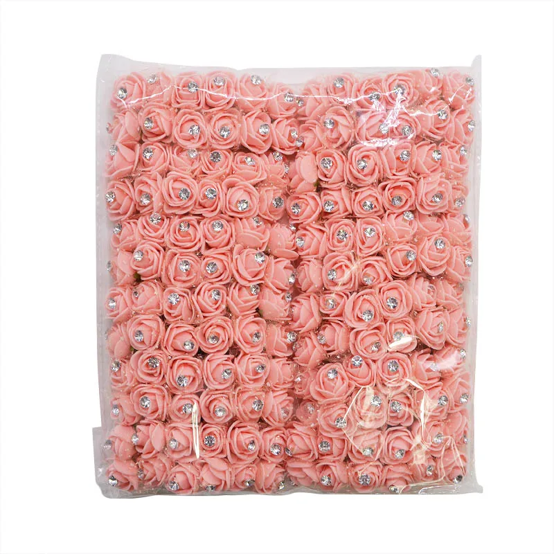 Rose Pink 72/144 шт 2 см мини ПЭ пена Роза голова искусственные цветы для DIY букет свадебный цветок украшение Скрапбукинг искусственный цветок Роза - Цвет: Rose Pink