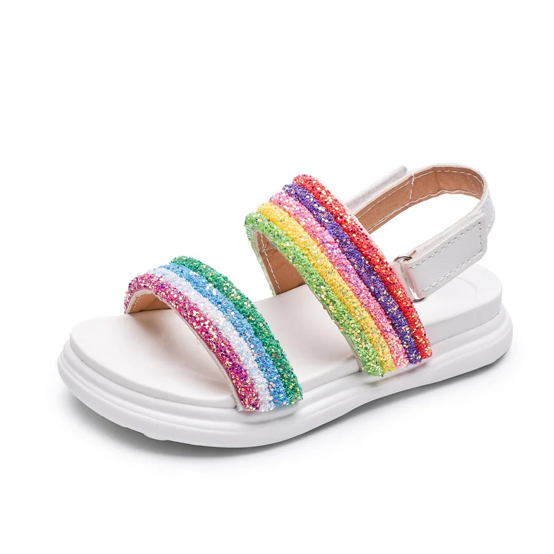 

2019 New Shoes Kids Rainbow Sandals Girls Shiny Summer Shoes Children Beach Sandals For Girls Princess Shoes Kids Shoes