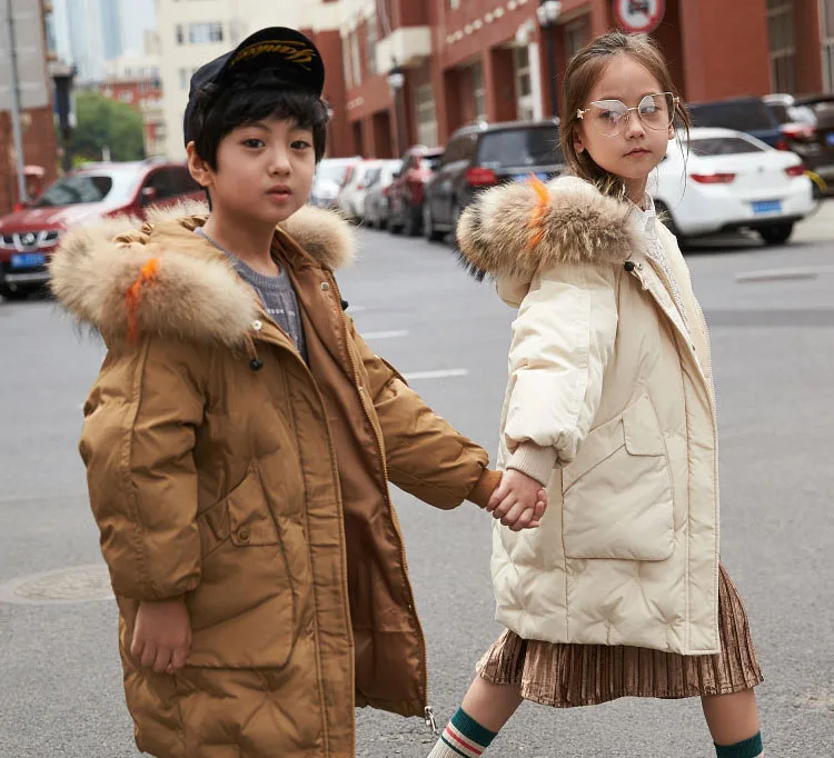 New Fashion 2018 white duck down jackets girls winter coat for boys warm tops clothing fur hooded long coat for kids outerwear (10)