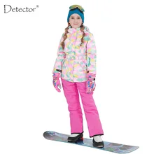 Детектор 2016 Девочек Лыжный Комплект На Открытом Воздухе Водонепроницаемый Ветрозащитный Зимние Лыжные Куртки Дети Теплый Лыжный Костюм