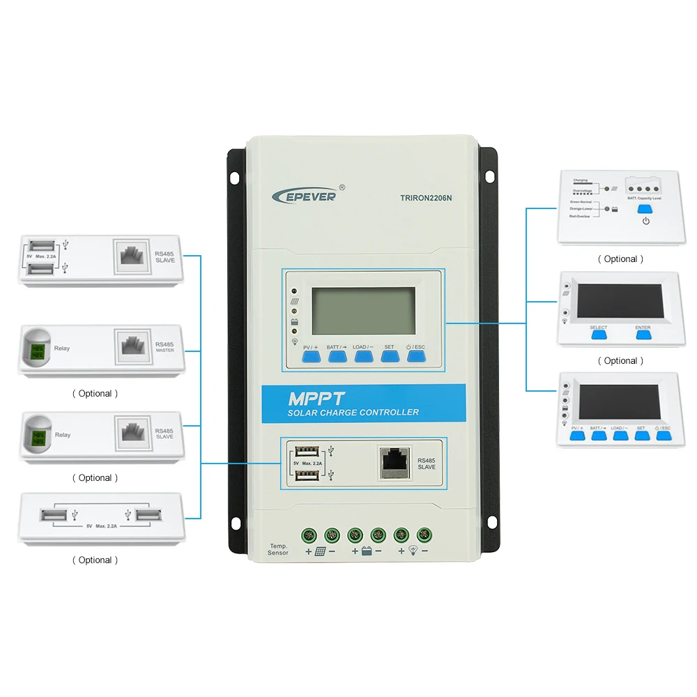 EPever MPPT 30A 20A 10A модульный контроллер заряда и разряда 12 В 24 В авто с DS2 и UCS модулем Dual USB 5 В