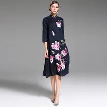 2018 новые весенние элегантные винтажные florall женские туфли с вышивкой платье в китайском стиле Свободные повседневные плюс размер платье Vestido миди