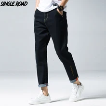 SingleRoad джинсы мужские свободные уличная высококачественный хип-хоп черные повседневные джинсовые брюки мужские облегающие эластичные джинсы для мужчин