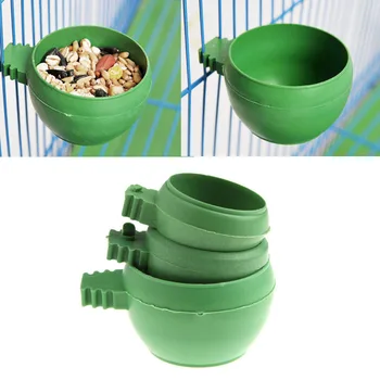 

Mini Parrot Food Water Bowl Feeder Plastic Birds Pigeons Cage Sand Cup Feeding with Handle