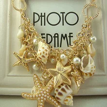 Новинка, модное пляжное сверкающее ожерелье с подвесками в виде морской звезды, многослойное ожерелье с искусственным жемчугом для женщин