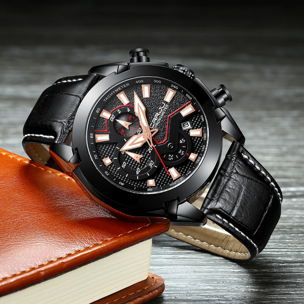 Men Chronograph Watches Crrju Top Luxury Brand Men Military Sport Wristwatch Quartz Watch Relogio Masculino support dropshipping