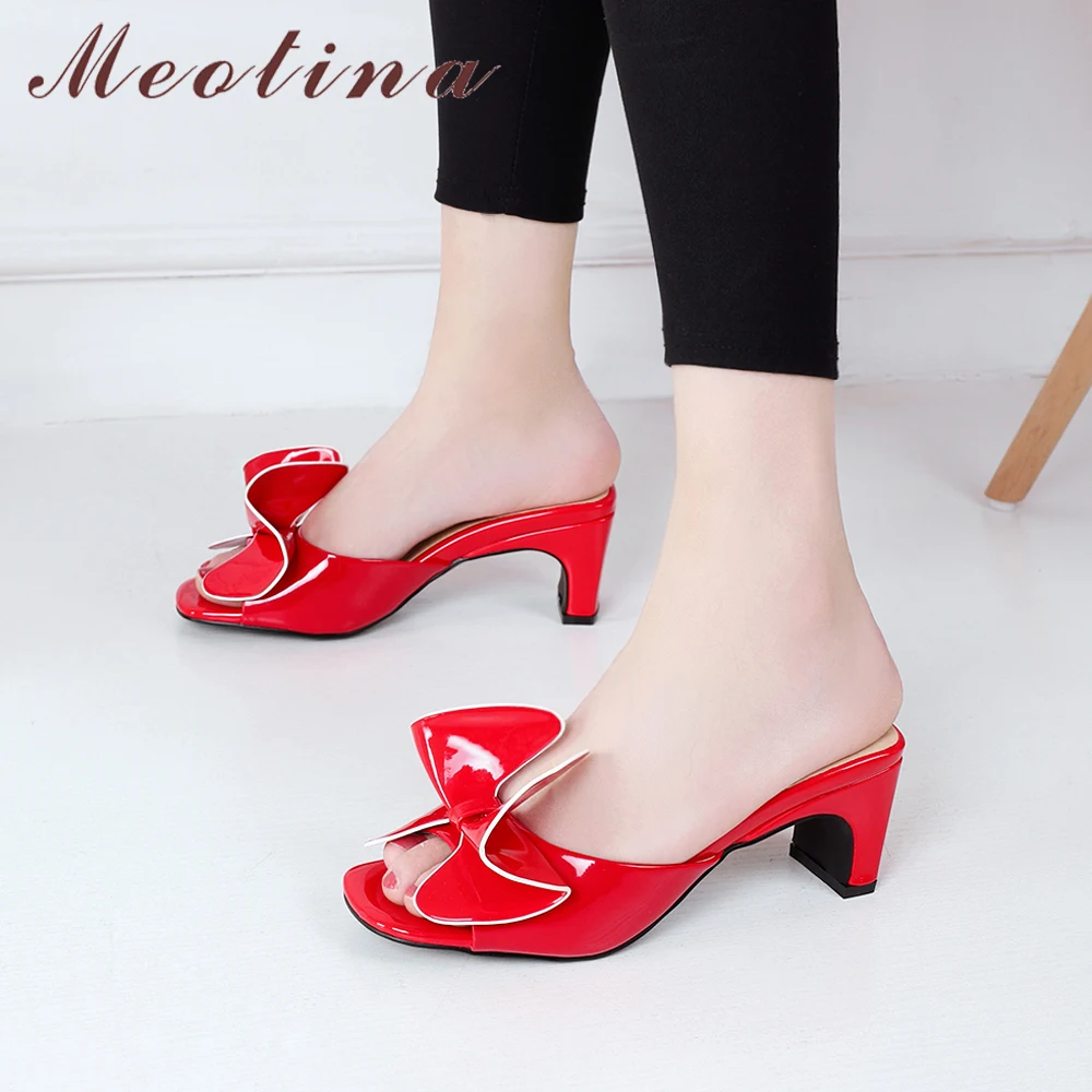 Meotina Summer Slippers Women Shoes Patent Leather Chunky High Heels ...