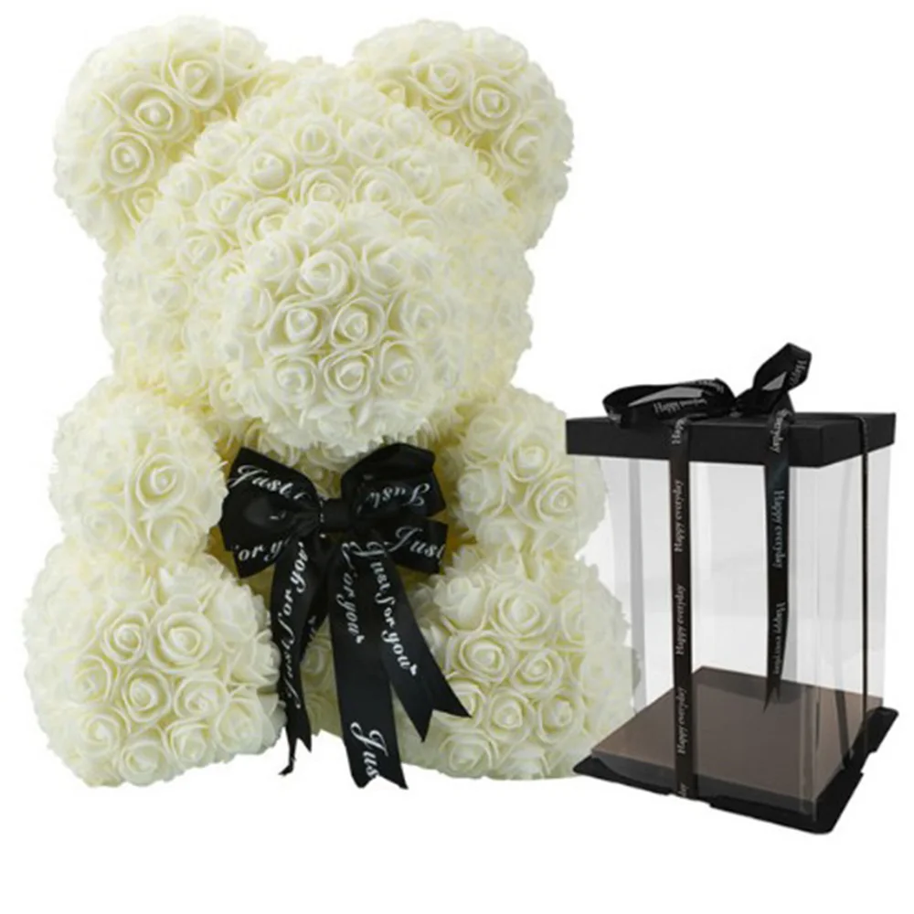 Горячая 40 см розовый медведь цветы плюшевый медведь домашняя Свадьба со светодиодной подсветкой бесплатные карты - Цвет: 40cm white with box