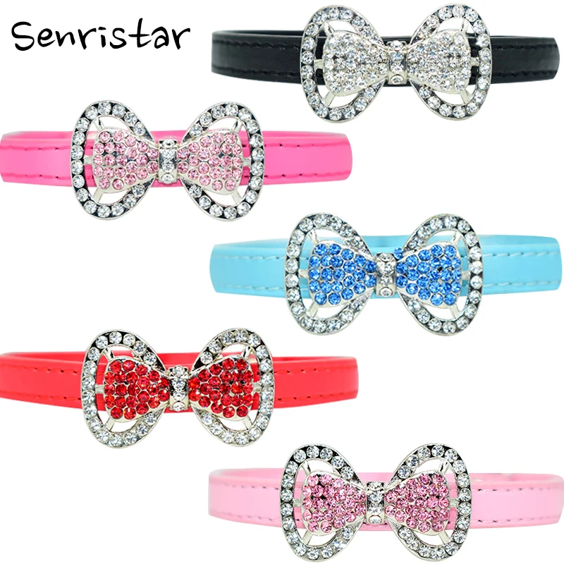 Bling Bow Tie Pet Cat Collar For Small Medium Cats Soft Adjustable Pu