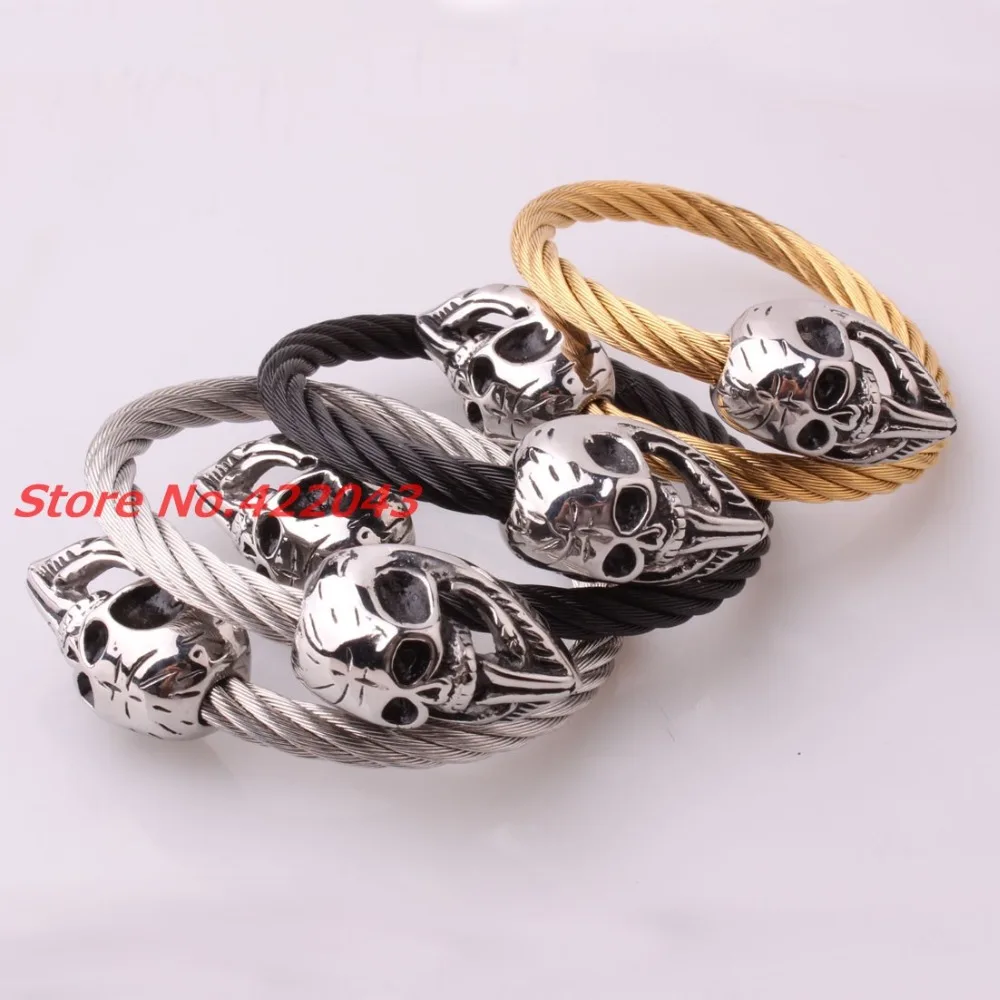New Punk Skull font b Bracelets b font Twisted Silver Black font b Gold b font