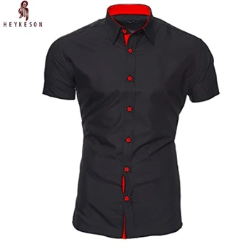 

HEYKESON Men Short Sleeve Shirt Male Shirts Men Shirt Brand 2018 Mens Pure Color Dress Shirts Hawaiian Camisa Masculina XXL