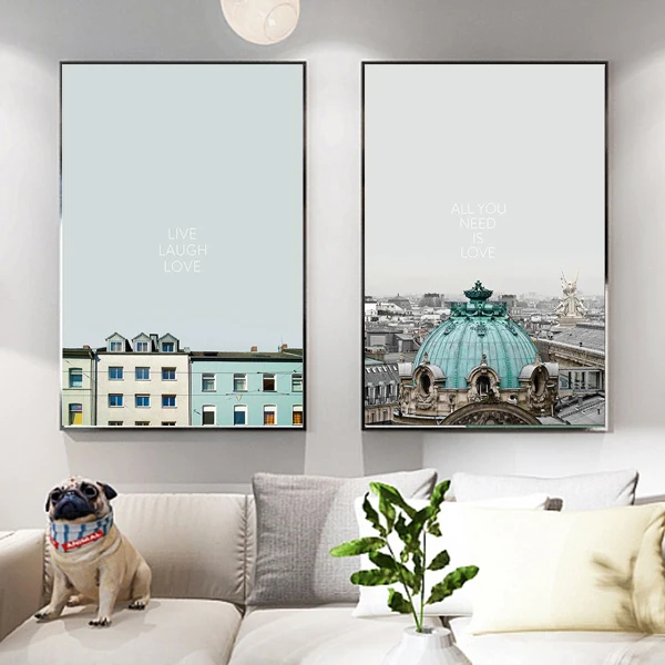 

Modern Home Decoration Posters Canvas Art Landscape Bus Car And Building Painting Nordic Style Wall Art Picture For Living Room