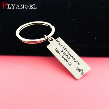 

Novel Engraved Motorcycle Keyring When life throws you a curve lean into it Keychain Couples Boyfriend Jewelry Gifts Key Chain