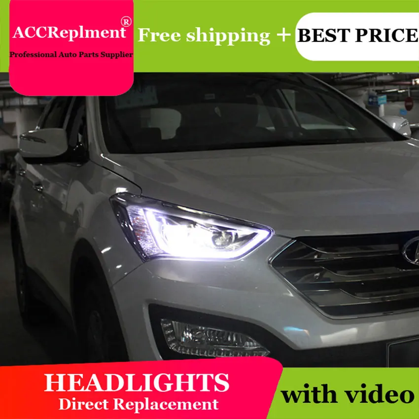 

Car Styling for Hyundai IX45 LED Headlight New SantaFe Headlight DRL Lens Double Beam H7 HID Xenon bi xenon lens