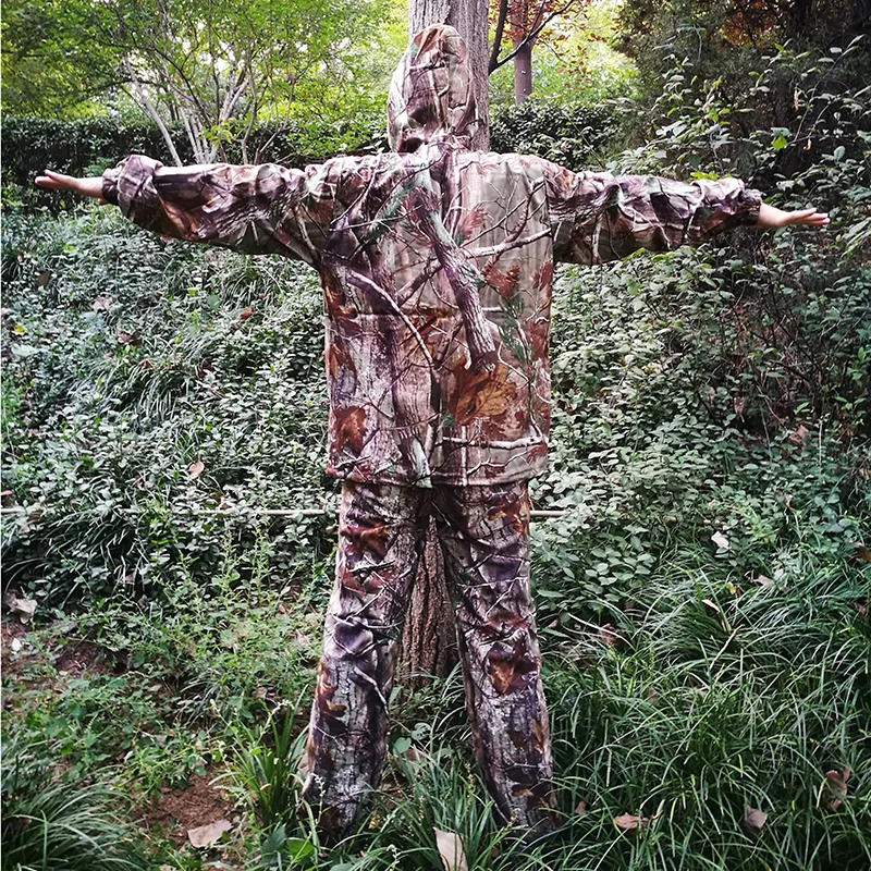 Bionic Camouflage Hunting Clothes Tactical Camo Jacket + Pants Set Water-resistant Breathable Ghillie Suit Hooded