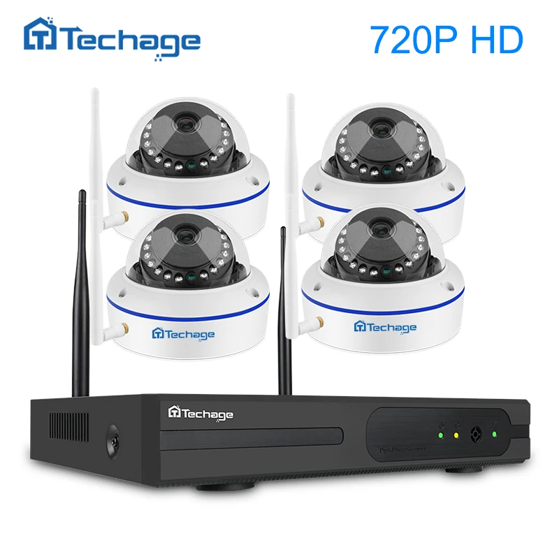 Techage 4CH 1080 P Беспроводной NVR 720 Wi-Fi видеонаблюдения Системы 1.0MP вандалоустойчивая