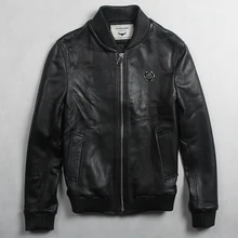 Avirexmen Мужская модная куртка из натуральной кожи с значком корейский стиль овчина бейсбольная куртка повседневная кожаная куртка мужская
