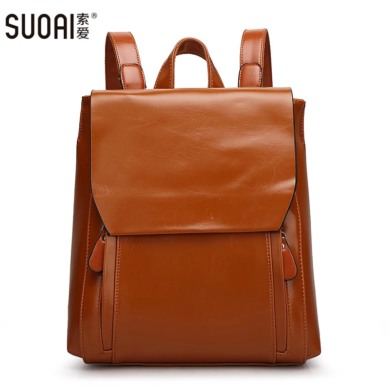 SUOAI женщины рюкзак высокое качество Pu опрятный стиль школьные рюкзаки девушки свободного покроя дорожные сумки