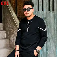 Large size t-shirt male black round long-sleeved extra large long-sleeved T-shirt men's bottoming shirt plus fertilizer XL tide