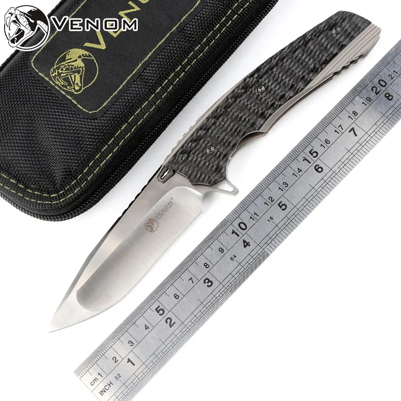 

VENOM 2 Ball bearing flipper Folding Knife M390 blade Titanium carbon fiber handle camping hunt survival Tactical knives tools