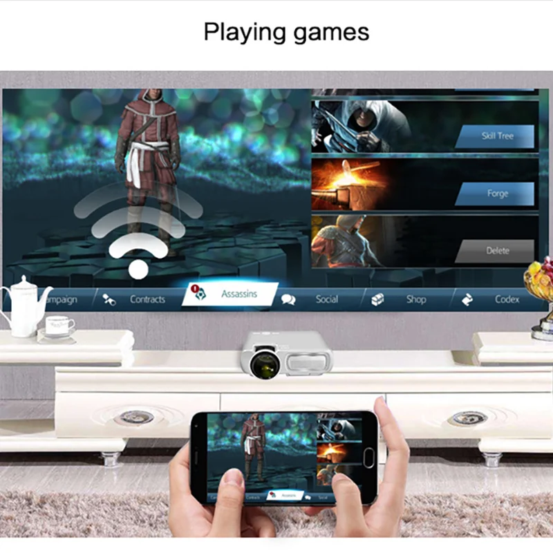 Powerful LED Projector T5 Portable MINI Projector 1800Lumen Resolution Android Smart Full HD Home Theatre Movie Beamer Proyector