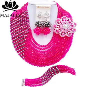 

Majalia Fashion Classic Nigeria Wedding African Beads Jewelry Set Hot pink Crystal Necklace Bridal Jewelry Sets 10CZ0035