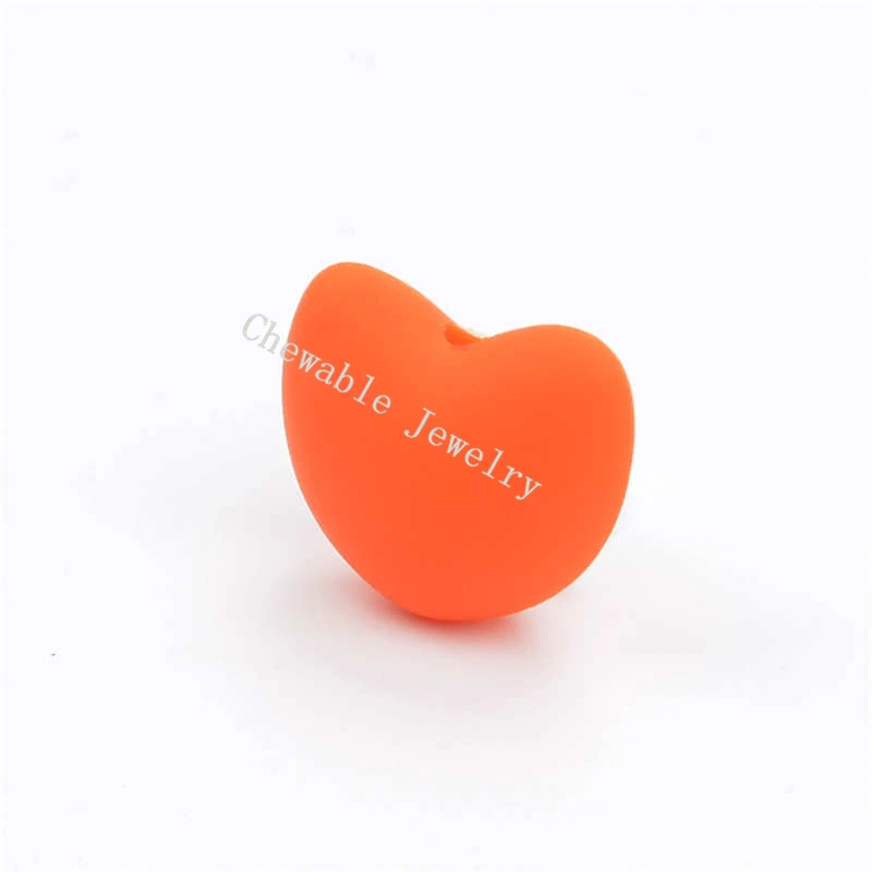 50 шт./лот, силиконовые бусины в форме сердца, прорезиненное Силиконовое ожерелье для прорезывания зубов, свободные бусины для прорезывания зубов, безопасные бусины BPA для детей - Цвет: orange