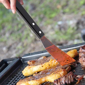 

14.8'' Stainless Steel Spatula BBQ wooden handle Long BBQ spatulas Grill tools steak Shovel Long Handle Shovel BBQ Accessories