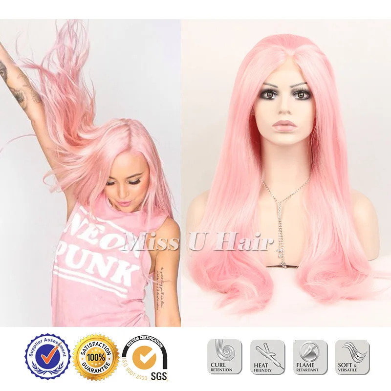 Buy Pastel pink wig top quality synthetic long pink wig Heat Resistance pink