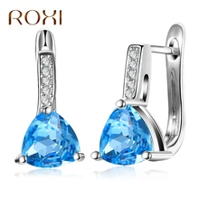 ROXI, синие Кристальные треугольные серьги с камнями, кубический цирконий, женские серьги, букле D'oreille Femme, модные ювелирные изделия для женщин