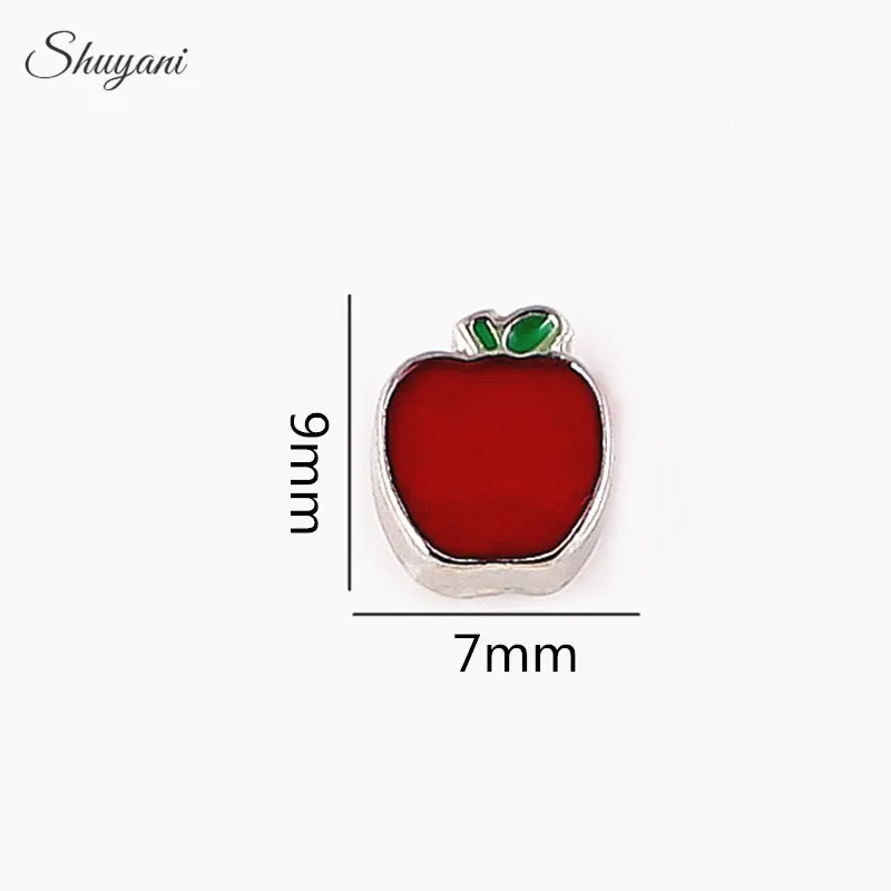 

7*9mm Silver Plated Enamel Red Apple Charms Fruits Apple Floating Locket Charms for Living Memory Locket DIY Accessories