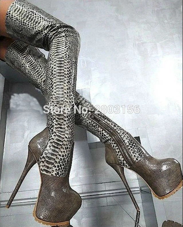 Newest Women Platform Boots Thigh High Boots Sexy Snakeskin Over The ...