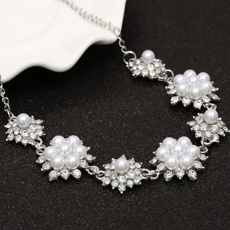 

Simulated Pearl Flowers Necklaces & Pendants Women Crystal Choker Necklace Collar Silver Plated Long Necklace Jewelry Promotion