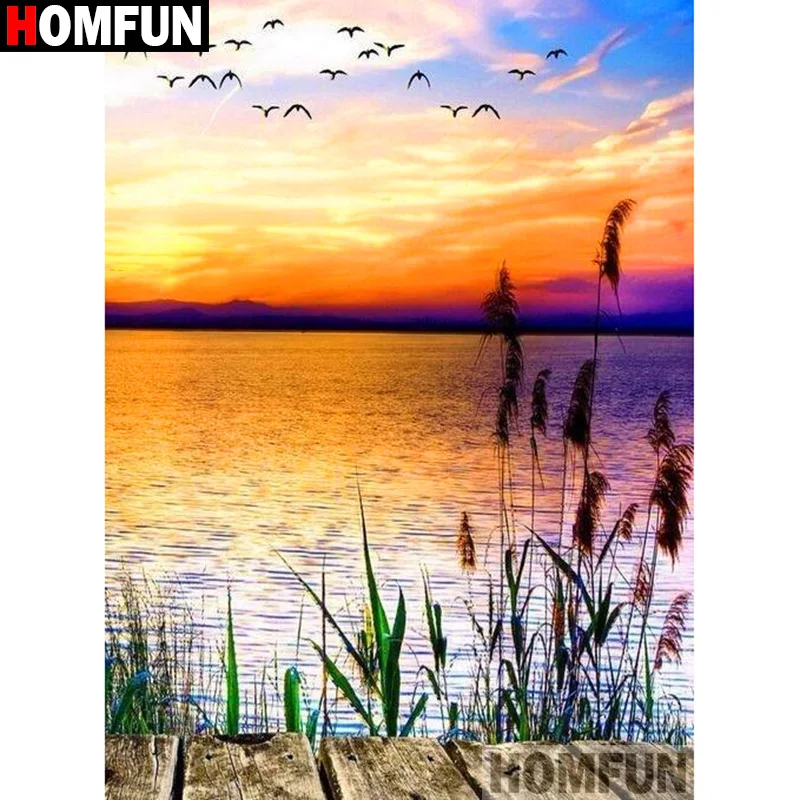

HOMFUN Full Square/Round Drill 5D DIY Diamond Painting "Sunset seaside" 3D Diamond Embroidery Cross Stitch Home Decor A20060
