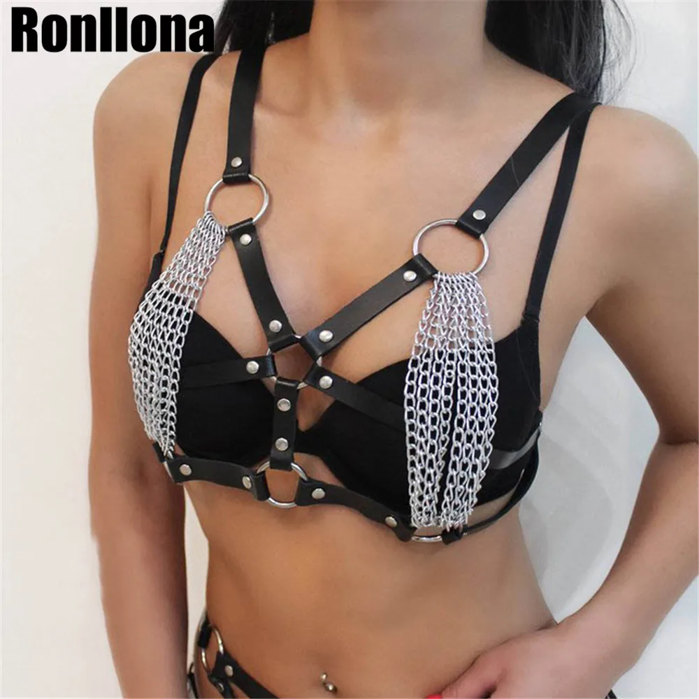 

Leather Harness Chain Belt For Women Garter Belt Suspenders Body Straps For Women Sexy Lingerie Bra Bondage Femdom Punk Goth Top