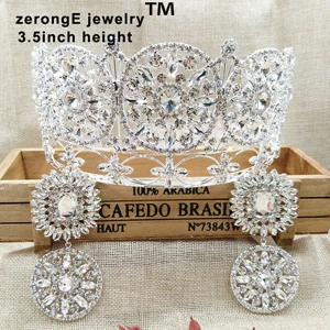 ZerongE jewelry3." pageant роскошные королевские Королевский Свадебные украшения для невесты Маскарад голова в короне с ювелирных изделий серьги-висюльки - Окраска металла: crown with earring