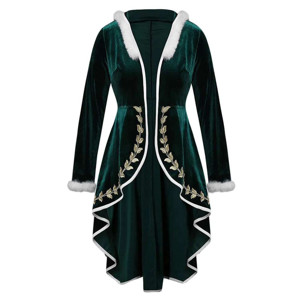 

2018 New Plus Size Xmas Coat Fur Trim Hooded Asymmetric Length Long Sleeve Christmas Clothing Women Coats Collarless Fur Jakets