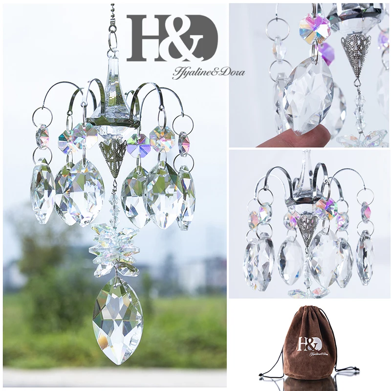 H&D Crystal SunCatcher Rainbow Maker Pendant Window Hanging Chandelier Prisms Chakra Lamp Decor Home Garden Wedding Decoration