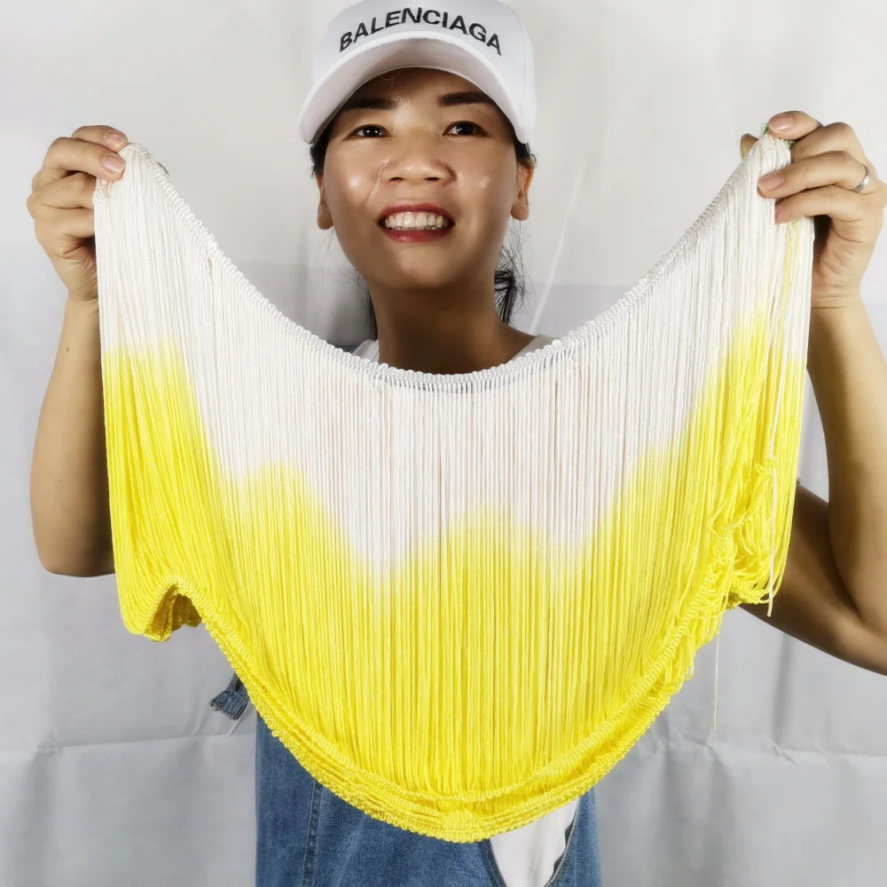 

YACKALASI 5 Yds Dip Dye Omble Fringe Tassel Rayon Latin Dress Macrame Lace Samba DanceWear Trim Sewing Trims Lemon yellow 25cm