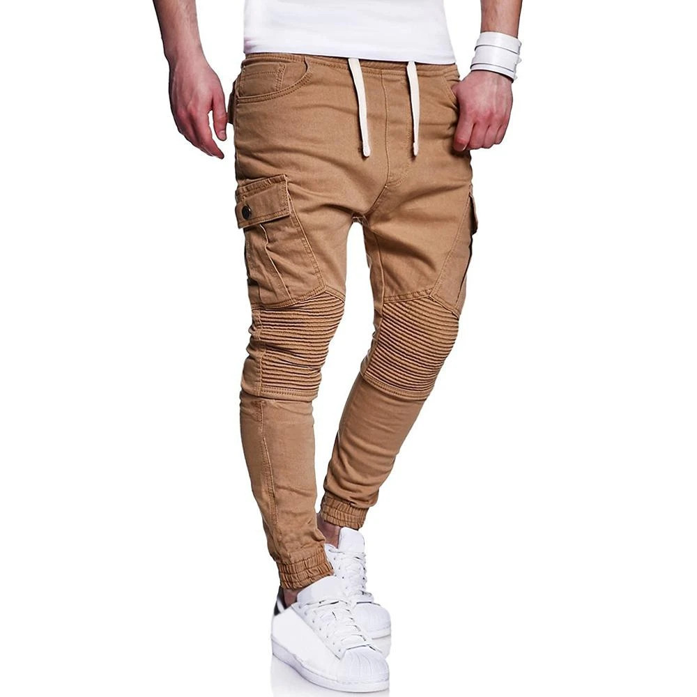 Pantalones largos plisados para hombre, otoño 2018, nuevos pantalones arrugados con bolsillos grandes, pantalones tipo lápiz Harem color verde, negro, talla grande SAN0|Pantalones ajustados| - AliExpress