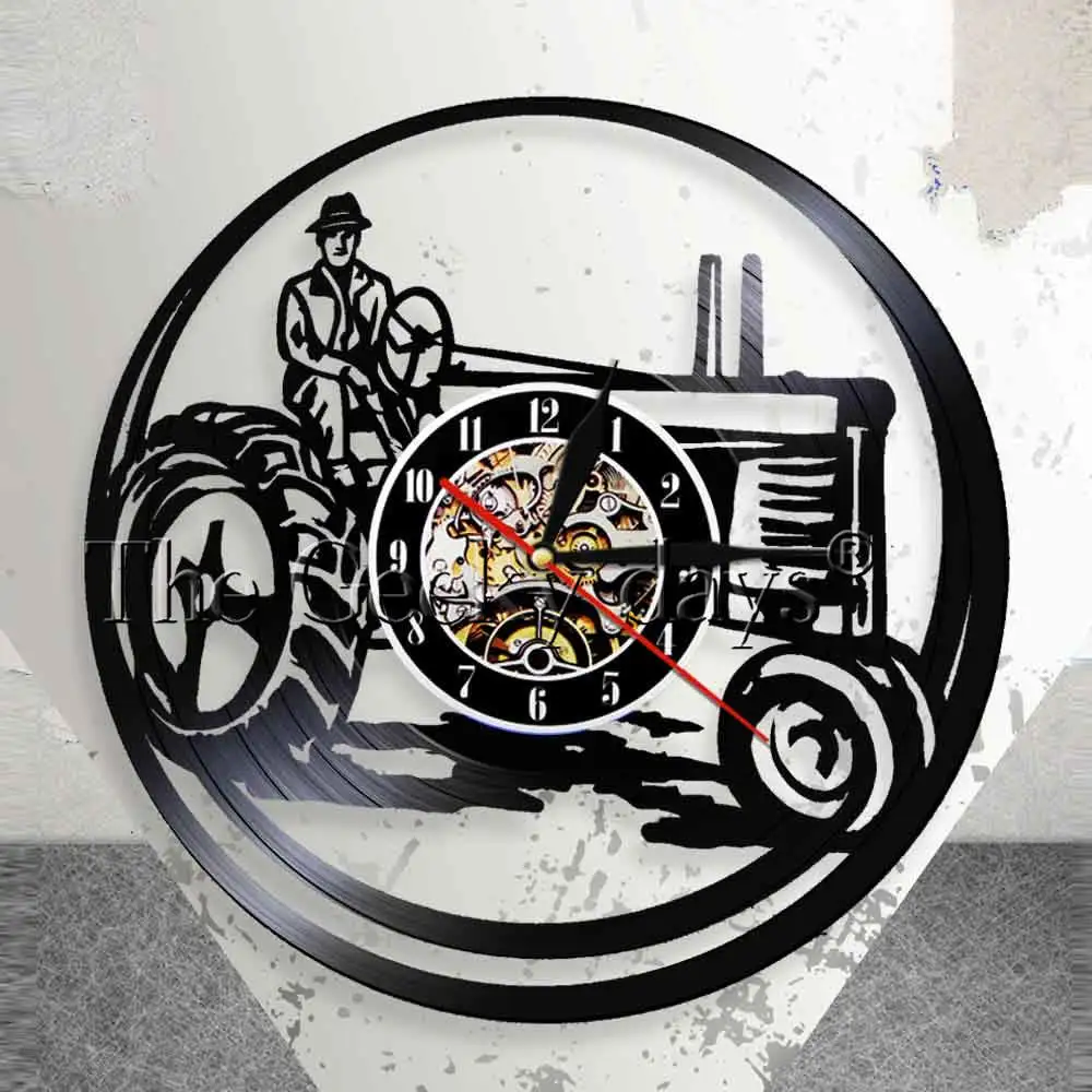 Vintage Farm Truck Wall Clock Harvester Vinyl Record Wall Clock Pickup Truck Tractor Farmhouse