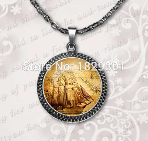 

Pirate Map Necklace Pirate Map Pendant Jewelry Glass Dome Pendant Necklace HZ1