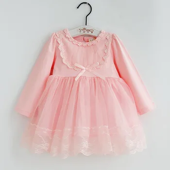

Girls Dress Autumn baby girls dress Kids long-sleeve dress Children Clothes Ball Gown 0-3Y pink white yellow