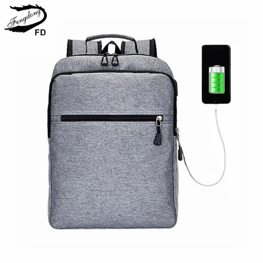 

FengDong men small school backpack boys school bags male canvas laptop computer bag waterproof usb backpack for boy schoolbag