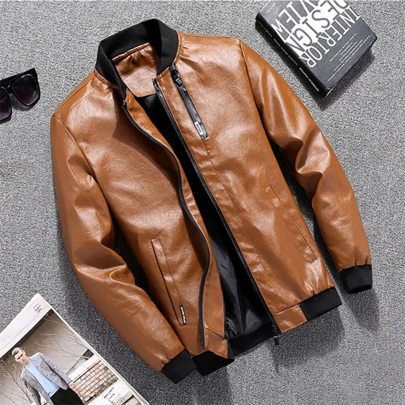 Leather Jackets Mens Winter Autumn Male Motorcycle Leather Jacket High Quality PU Spring Coats Man Black Blue Brown Red 2018 4XL 2