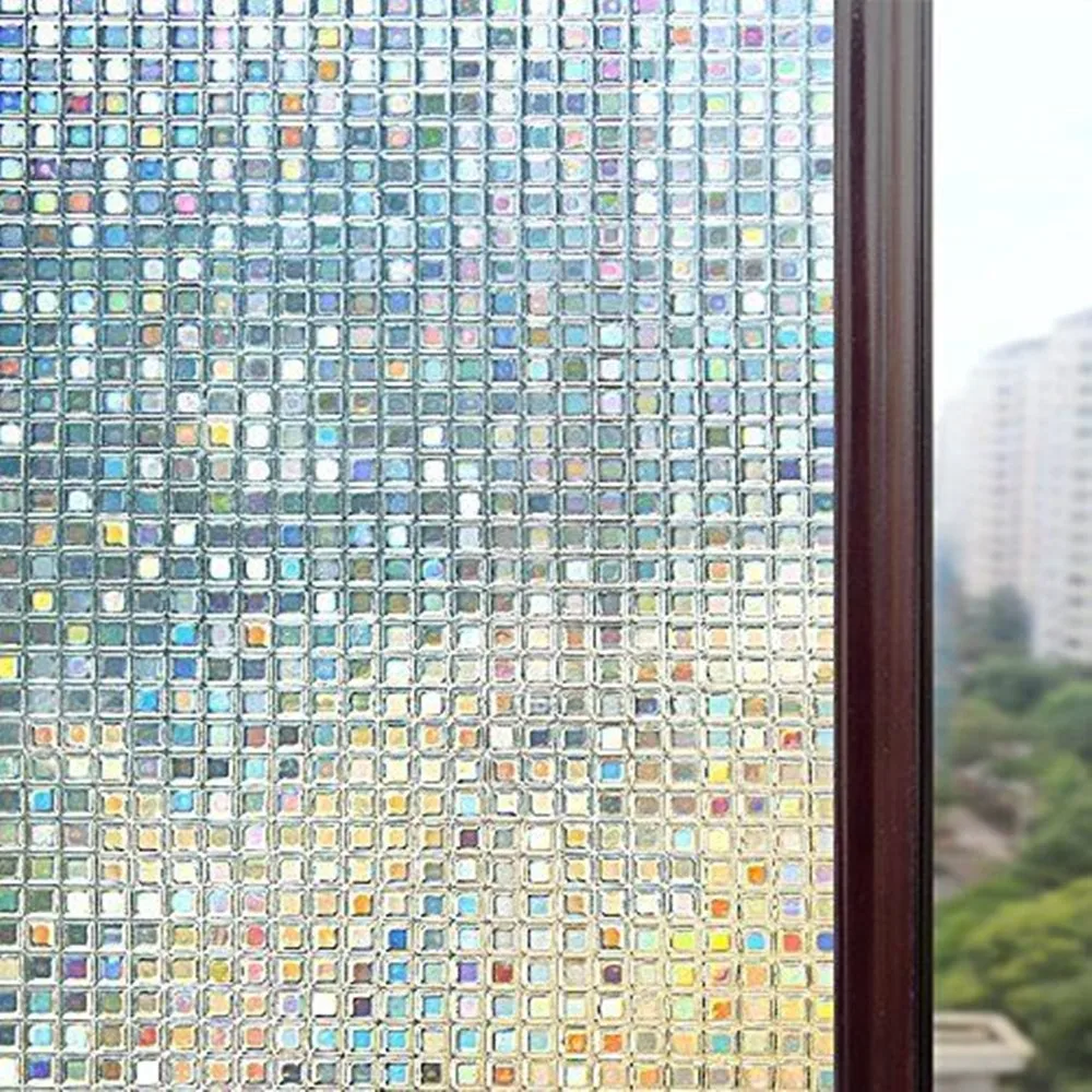 

60*500 cm Tinted 3D rainbow effect mosaic decorative window film static self-adhesive frosted privacy protection glass stickers