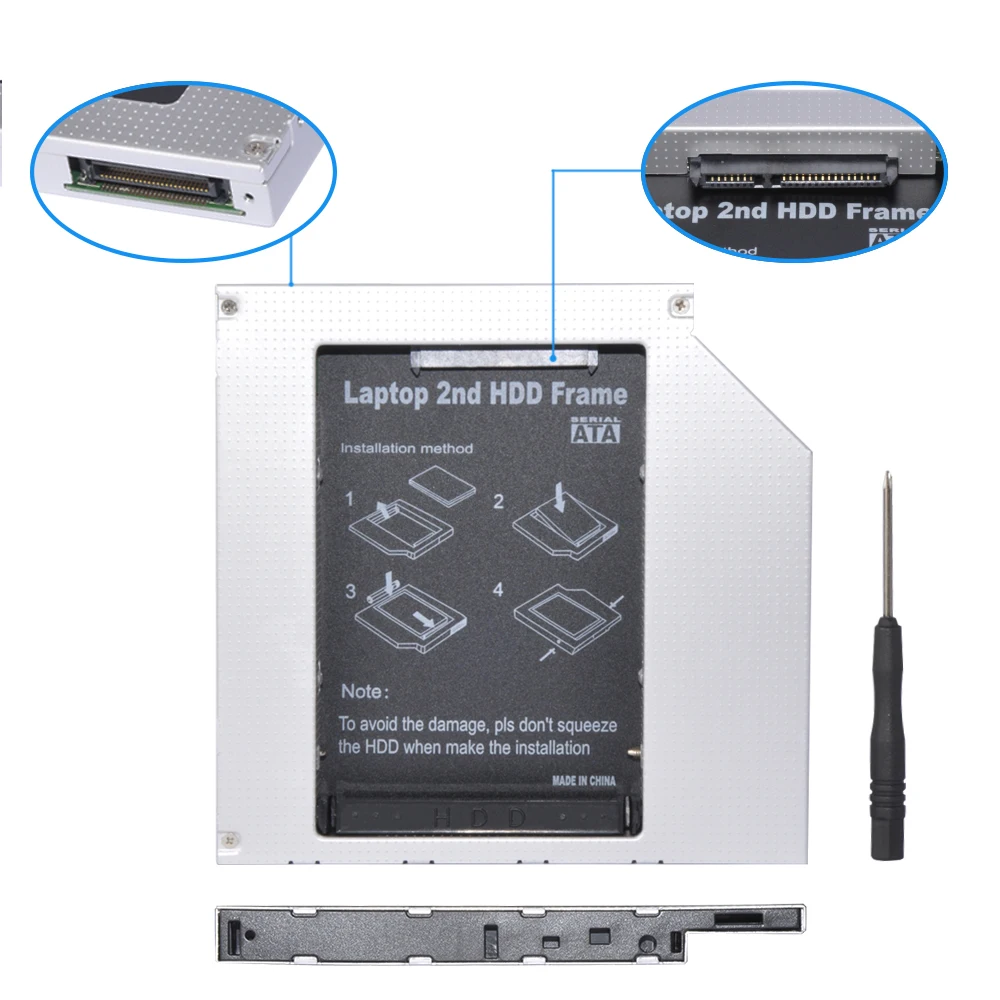 Sunvalley 12,7 мм Универсальный алюминиевый сплав 2nd HDD Caddy IDE to SATA 2," HDD SSD чехол DVD/CD-ROM Оптический отсек для ноутбука