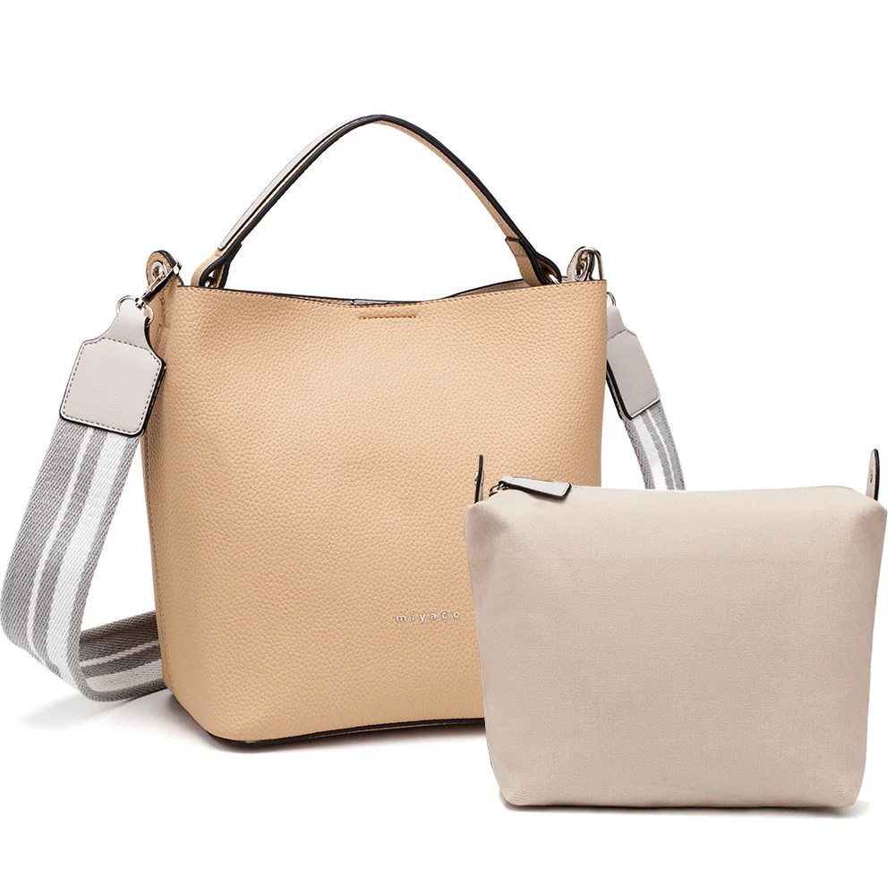 Bolsa de Couro Bolsas de Ombro Conjunto com Bolsa de Lona Miyaco Casual Bolsa Feminina Balde Macio Crossbody Superior Bolsas Interna