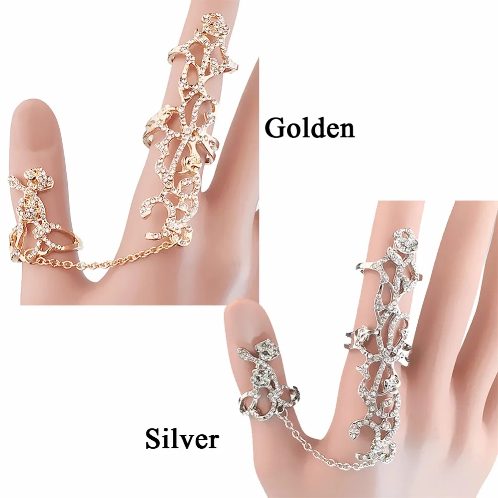 Finger Ring Silver Plated Gold Multiple Finger Stack Knuckle Band Crystal Flower Ring Women's Fashion Jewelry Gift 1Pc