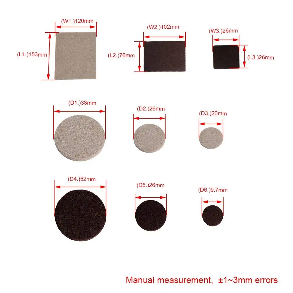 188 шт темно-коричневый Абрикосовый Цвет Квадратные круглые войлочные мебельные подушечки для пола с защитой от царапин самоклеющиеся 9 размеров для ножек стола или стула